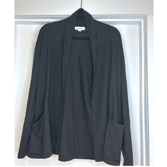 Calvin Klein Sweaters - Calvin Klein Womens Black Wool Blend‎ Open Front Shawl Collar Cardigan Sweater M